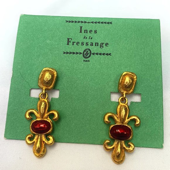 Ines de la Fressange - Earings with red cabochons✨ - Picture 1 of 4